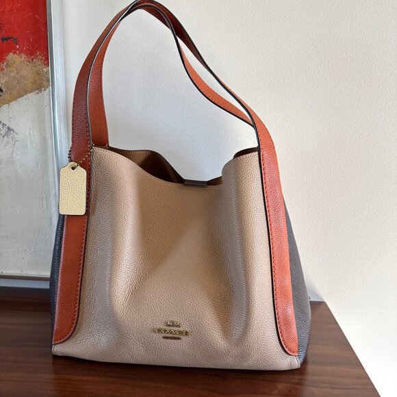 Coach Hadley Hobo In Color block Taupe Ginger Chocolate Brown Brass Hardware LN - Picture 1 of 11